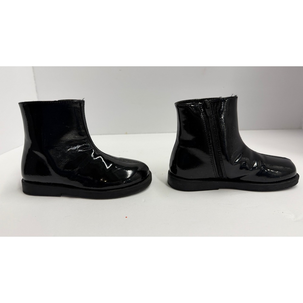 zara Black Patent Leather Ankle Boots Side Zip 11 Kid